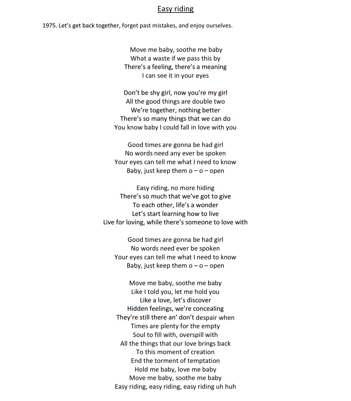 Easy riding – Contents